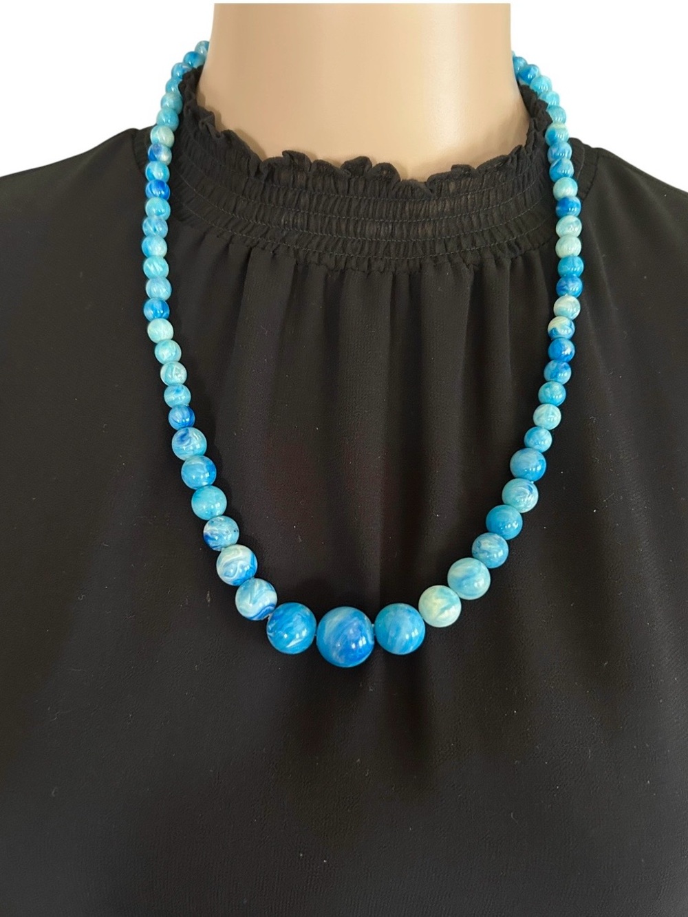 Ocean-Blue Variegated Graduated Bead Necklace